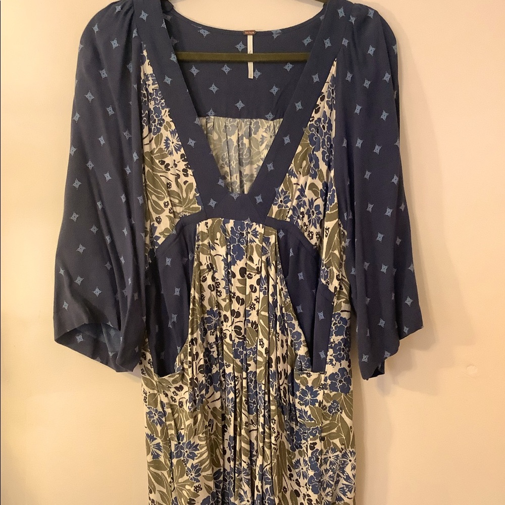 Free People blue floral multi colored tunic